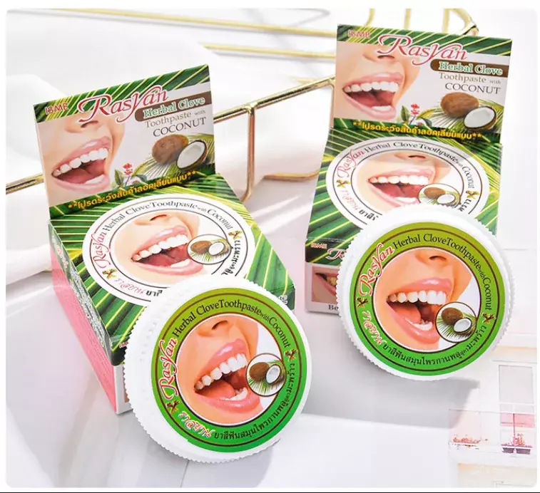 Pasta de dientes blanqueadora de hierbas naturales de Tailandia, elimina las manchas, Antibacterial, alérgico, clavo de hierbas Natural