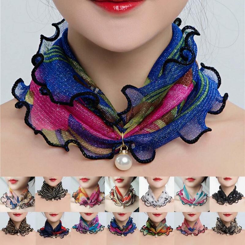 Bufanda con estampado de perlas de imitación para mujer, pañuelo duradero con borde de volantes, para banquete