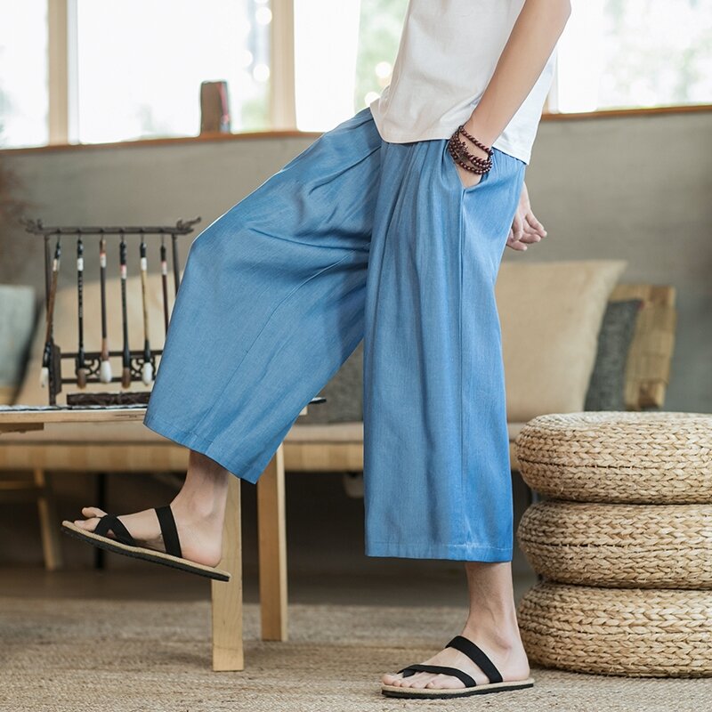 Letnie męskie proste spodnie haremowe Vintage casualowe spodnie do biegania do łydek męskie spodnie Harajuku wysokiej jakości spodnie Streetwear