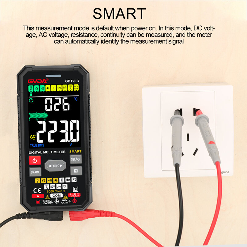 Gvda multímetro digital verdadeiro rms faixa automática ncv dc ac tensão tester voltímetro medida de temperatura inteligente multimetro