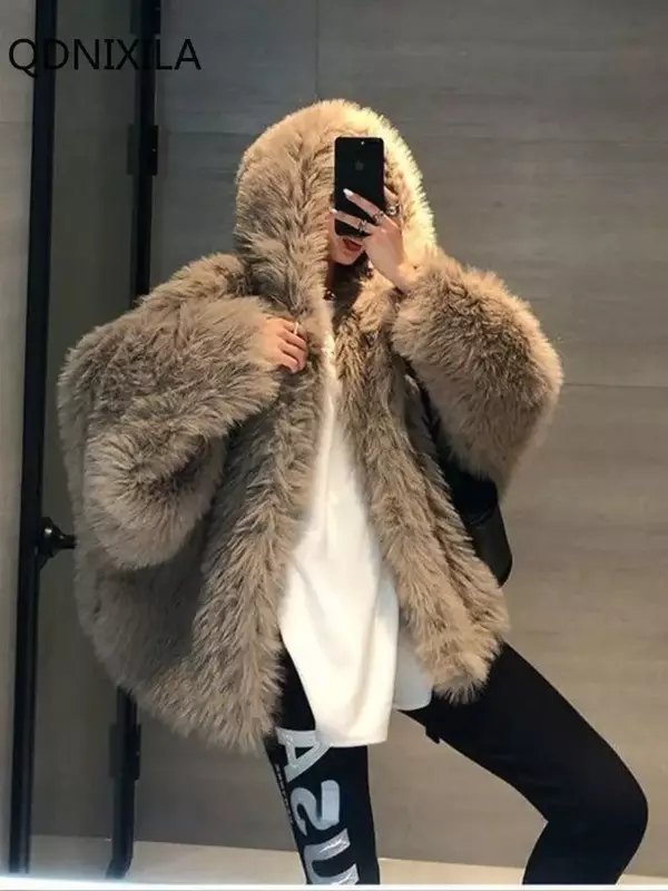 Winter Jackets for Women 2024 Imitation Fox Fur Coat Women Korean Version New Outerwears Faux Fur Coat Hooded Fur Jacket