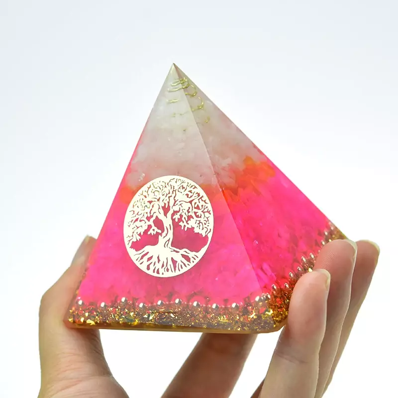 Anahata-piramidal de resina para decoración, adornos de cristal de árbol de la vida, artesanías de cristal en polvo Natural, Chakra, Lucas, orgonita