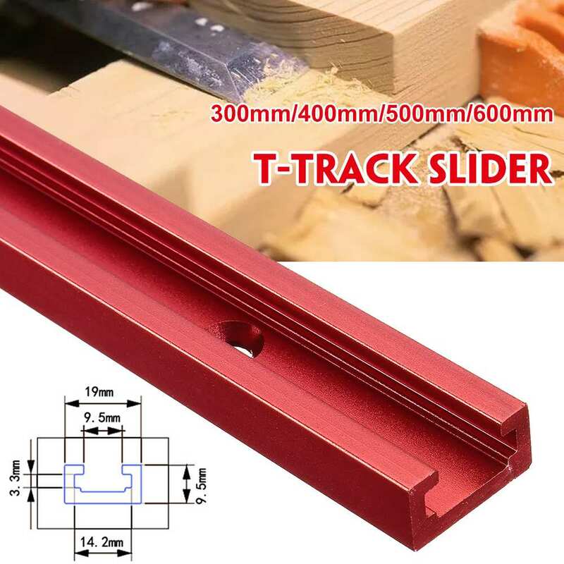 Guanto per la lavorazione del legno Jig T-Slot Track 300-600mm Router rosso in lega di alluminio T-Track Table pratico utile durevole