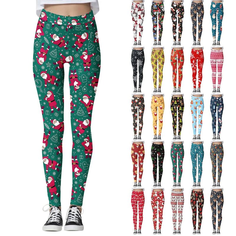 2024 Christmas Women's Winter Yoga Leggings Pants With Xmas Santa Printed Pattern Fashionable Casual Tight Fitting Leggings