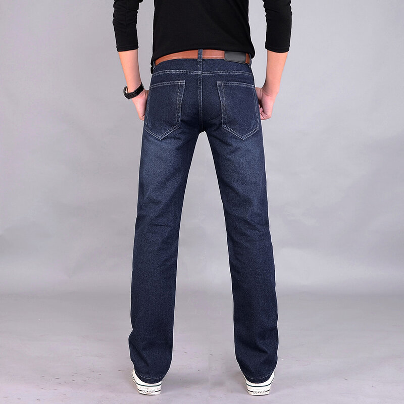 50% Penjualan Laris Jeans Denim Lurus Mid-Rise Kasual Pria Klasik Celana Panjang Celana Nyaman