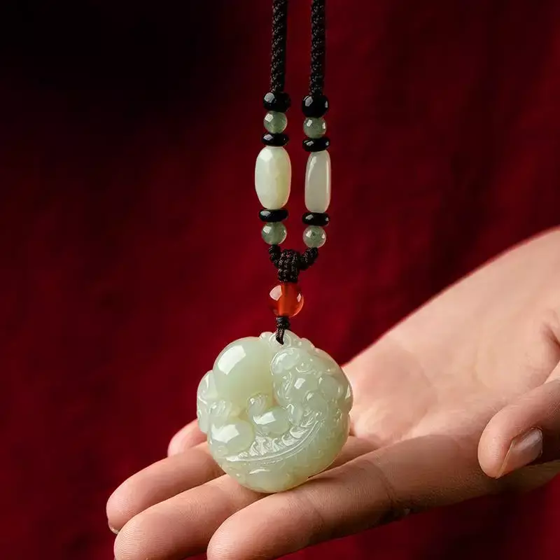 Mencheese  Natural Hetian Gray Jade Pi Xiu Pendant Responsive Couple Jade Necklace Pendants