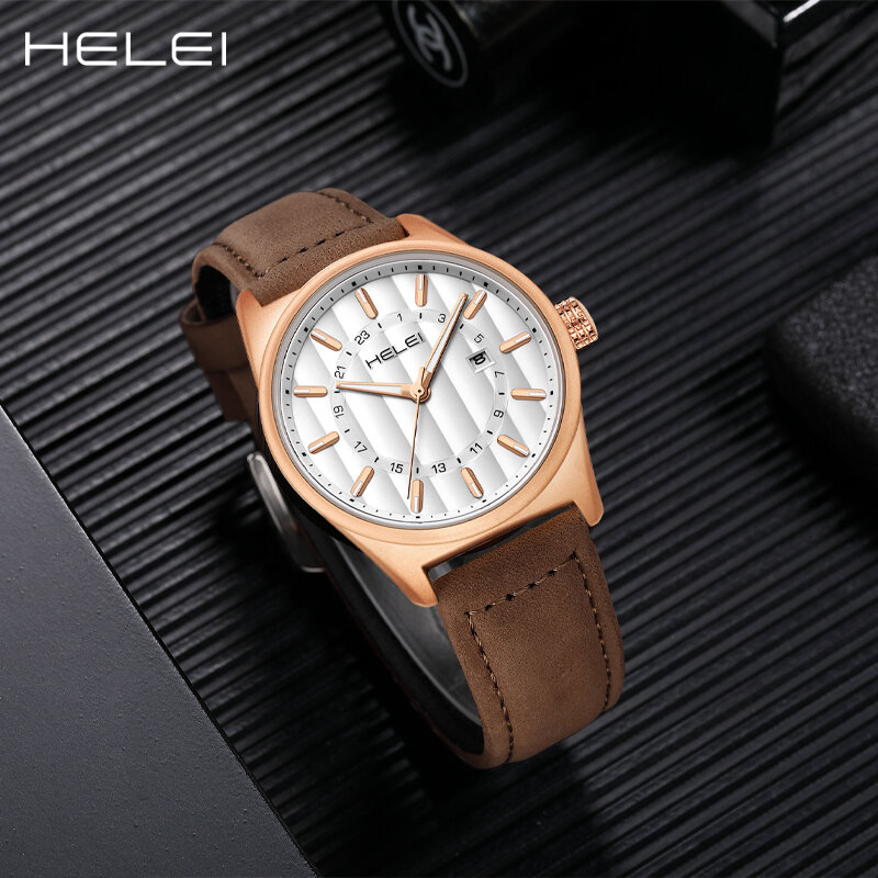 HELEI-Men's Simple Hmsman Series Quartz Watch, Casual, Multifunções, Impermeável, Movimento, Novo, 2024