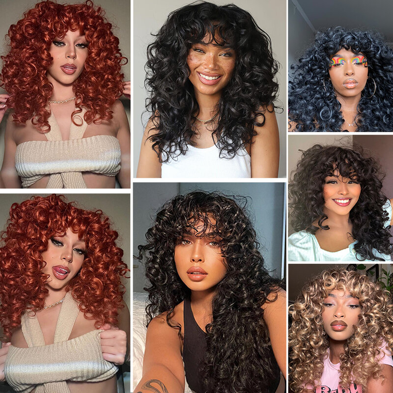 Curly Wig Big Curly Wigs for Black Women Long Curly Afro Wig with Bangs Synthetic Hair Replacement Wigs for Cosplay and Daily