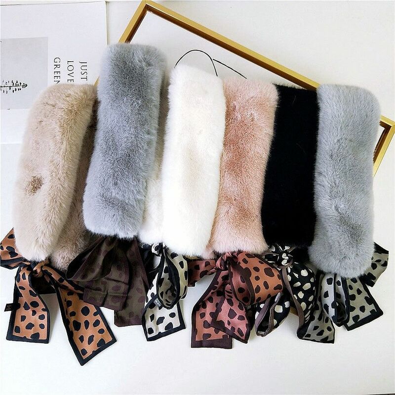 Sciarpa invernale per capelli caldi 2023 Faux Fur Letter Leopard Printed Neck Collar sciarpe Long Skinny Silk Women Foulard