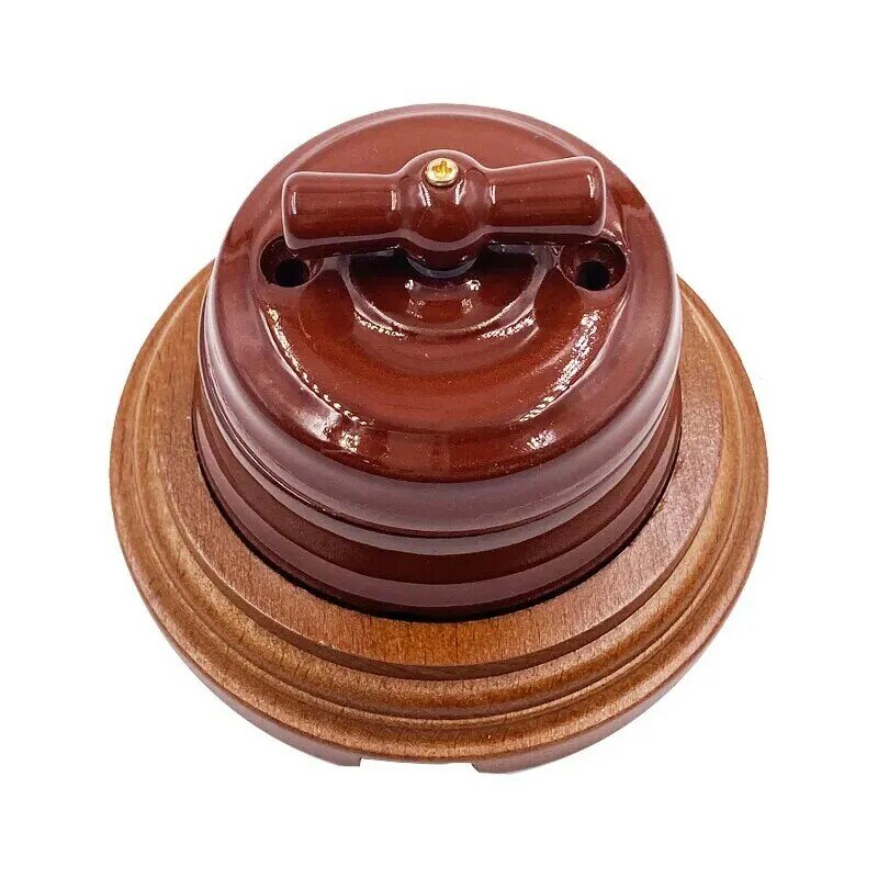 Brown Surface Mounted European Retro Personalized Ceramic Electrical Rotary Switch Wall Eu Standard Socket