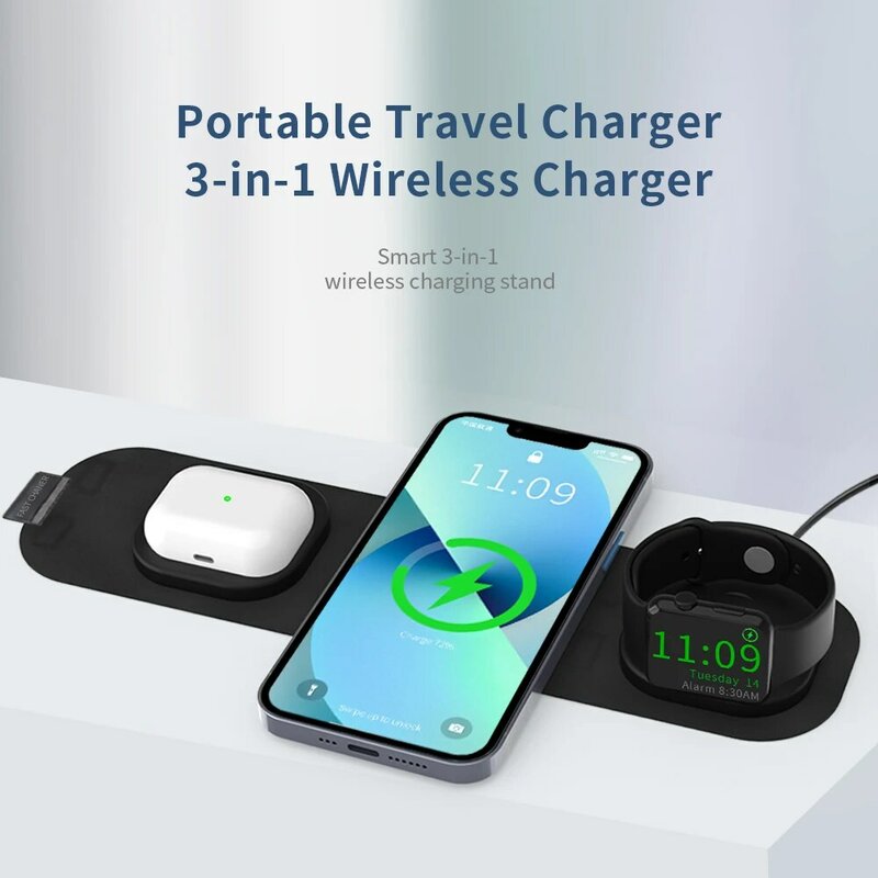 3 in 1 Foldable Magnetic Wireless Charger For iPhone 13/12 Pro/XS/X/8 Plus QI 30W Wireless Charging Pad For Airpods Pro/iWatch