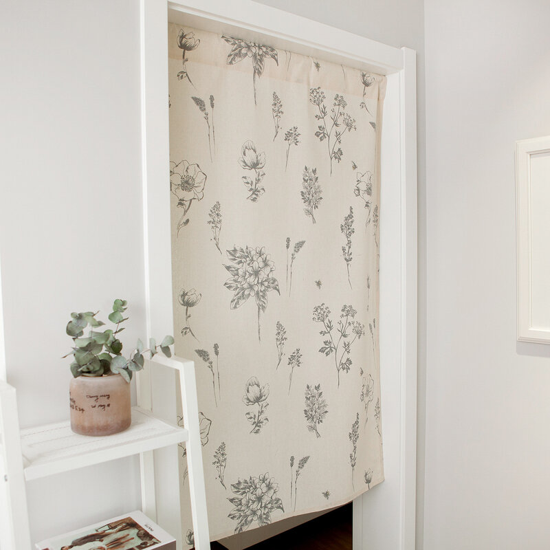 Cortina monolítica de algodón y lino para puerta de dormitorio, cortina de partición con diseño de ciervo y árbol de dibujos animados japoneses, decoración de puerta de cocina