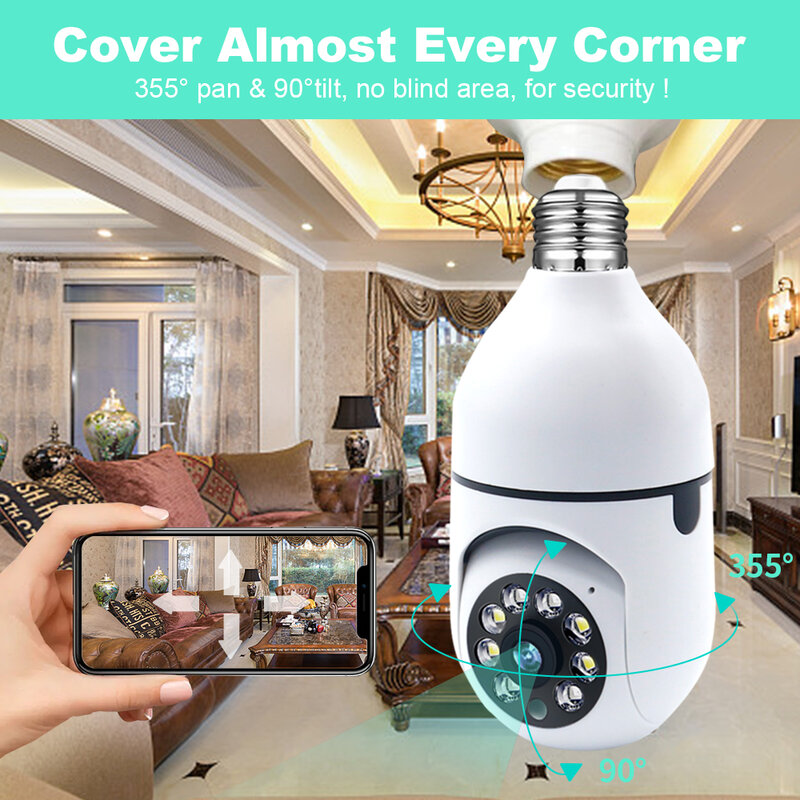 Cámara de vigilancia con bombilla E27 para interiores, dispositivo de vigilancia con Wifi 5G, 5MP, Zoom Digital 4X, detección de personas IA, visión nocturna a todo Color, inalámbrica, Smart Home
