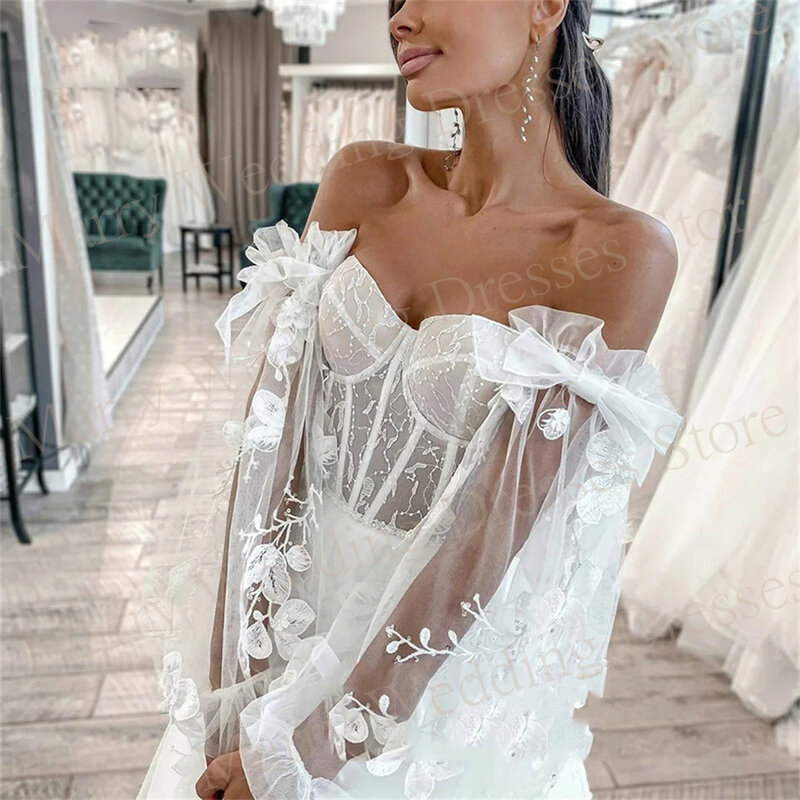 2024 우아한 A 라인 여성 웨딩 드레스, 아름다운 아플리케 레이스 신부 가운, 섹시한 연인 얇은 명주 그물 공주 가운