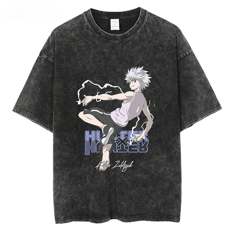 2023 neue Streetwear Retro Anime Grafik T-Shirt übergroße Männer Baumwolle T-Shirt Hip Hop lose Tops T-Shirts schwarz gewaschen T-Shirt