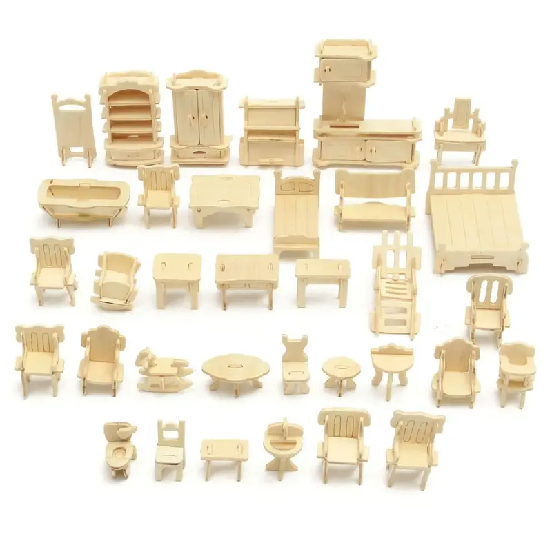3D Woodcraft Puzzle Model Kit para crianças, Mini DIY Kids Educational Dollhouse, móveis artesanais, brinquedos artesanais, presente, 34 peças por conjunto