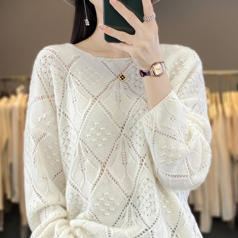 Женский кашемировый пуловер с круглым вырезом, однотонный вязаный пуловер из 100%-ной шерсти в Корейском стиле