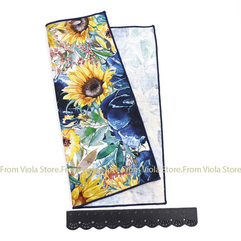 Neue Vintage Garten Ölgemälde 23cm Taschentuch 100% Baumwolle Sonnenblume Frauen Männer Hochzeits feier Anzug Tasche Quadrat Geschenk zubehör