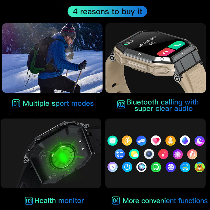 CanMixs K55 Military Smart Watch Men 1.85 pollici 2022 Bluetooth Call 350mAh 24H Monitor sano Outdoor IP68 Smartwatch impermeabile