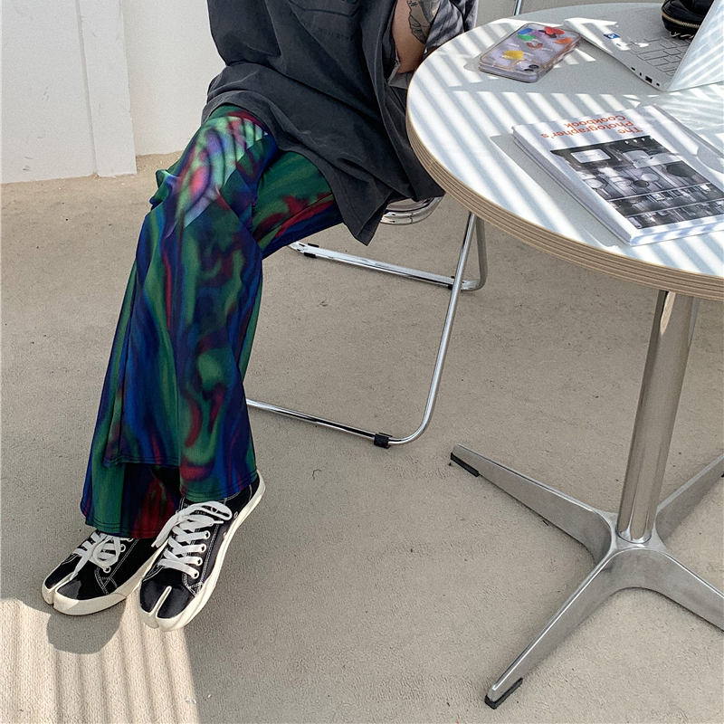 Elastico a vita alta pantalone lungo svasato campana fondo coreano estate Tie Dye stampa a contrasto scuro pantaloni Sexy Slim Harajuku Streetwear