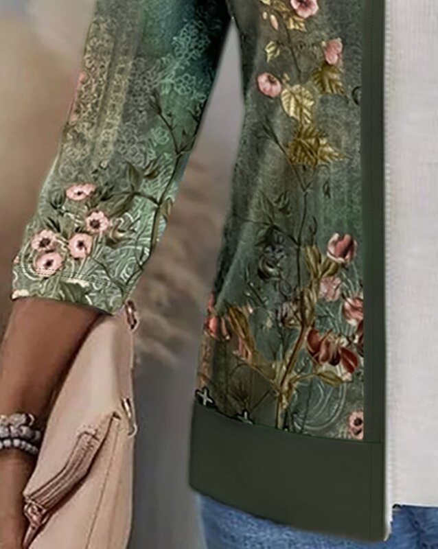 Casaco confortável estampado tribal floral para mulheres, top com zíper, estilo casual mais recente, gola de beisebol manga longa, casaco diário, 2024