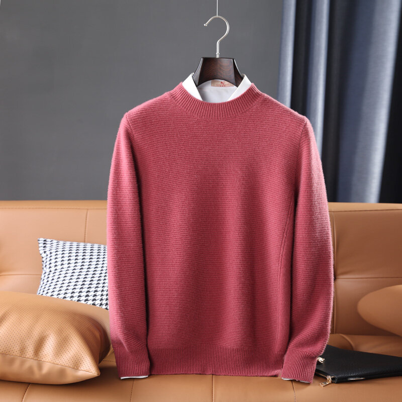 Jueqi sweater kasmir bisnis pria, sweater pullover leher bulat, pakaian dalam wol murni tebal MR-1923 100%
