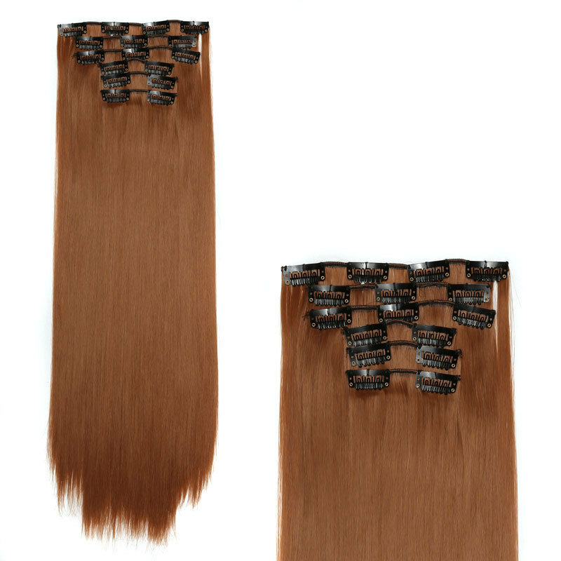 Peluca de extensión de cabello largo y liso, juego de 6 piezas, Clip de aleación de fibra química, policromo, resistente al calor, 16 tarjetas
