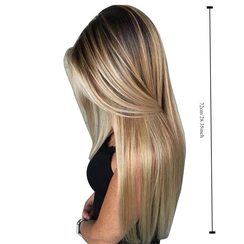 Wig sorot pirang coklat gradien panjang untuk wanita Wig pengganti alami realistis wanita sintetis untuk pakaian pesta sehari-hari