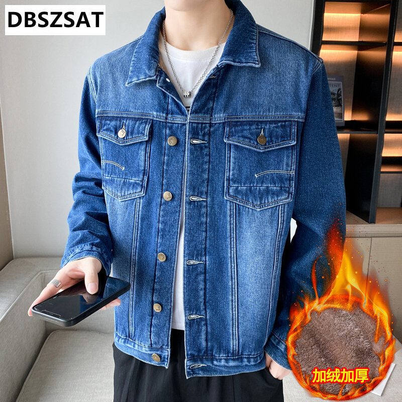New 2023 Cotton Denim Jacket Men Casual Solid Color Lapel Single Breasted Jeans Jacket Men Autumn Slim Fit Quality Mens Jackets