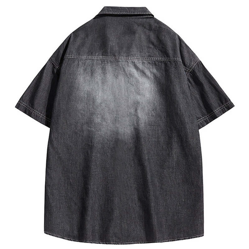 Camisa de mezclilla de manga corta para hombre, camisas Vintage Harajuku, camisas de carga, chaqueta masculina de verano
