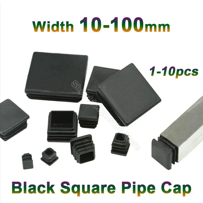 黒の四角いパイプキャップ,プラスチックチューブカバー,グライドインサート,ブランケットキャップ,10mm, 13mm, 15mm, 16mm, 18mm, 19mm 20mm, 22mm, 23mm, 25mm, 28mm, 100mm