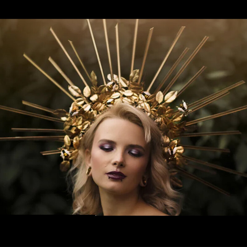 Diadema de corona de María para mujer, accesorios para el cabello de Halo dorado, accesorios de fotografía de maternidad, diosa, tocado de fiesta de boda, Halloween