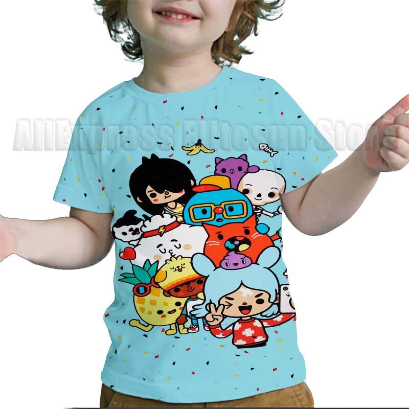Camisetas con estampado 3D de "Toca Life World" para niños y niñas, camisetas de dibujos animados para niños pequeños, camisetas de Anime, ropa de calle, camisetas