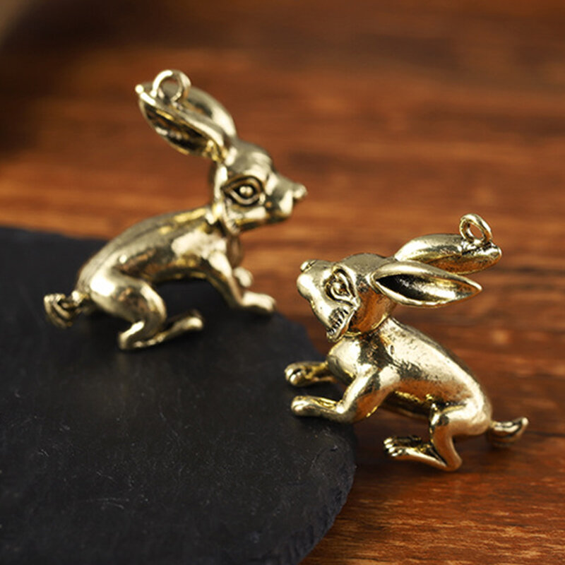 Gantungan Kunci Mini kerajinan tangan kuningan imitasi, gantungan kunci ornamen hewan zodiak Vintage padat 1 buah