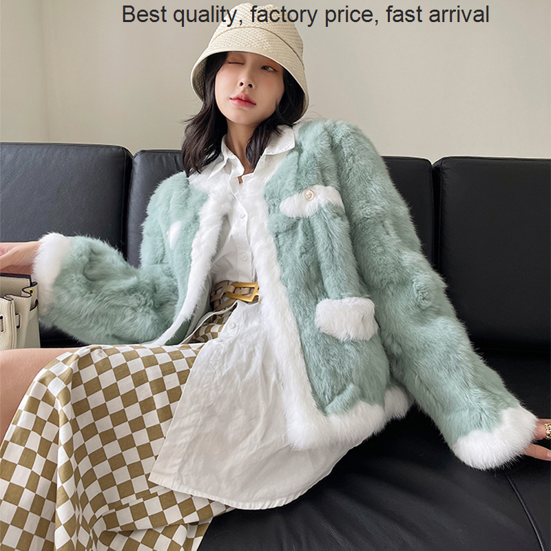 Alta qualidade de luxo da marca rex coelho casaco das mulheres inverno novo coreano curto solto estilo socialite outerwear contraste cor stitchi