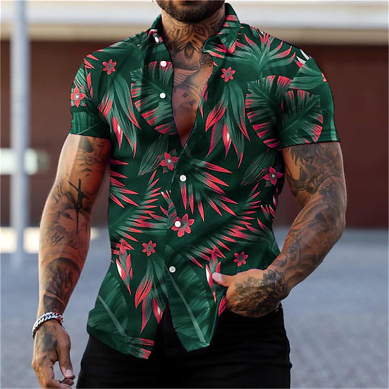 Camisa estampada com planta havaiana masculina, camisa casual de lapela vocacional, blusa de praia de verão, alta qualidade 3D