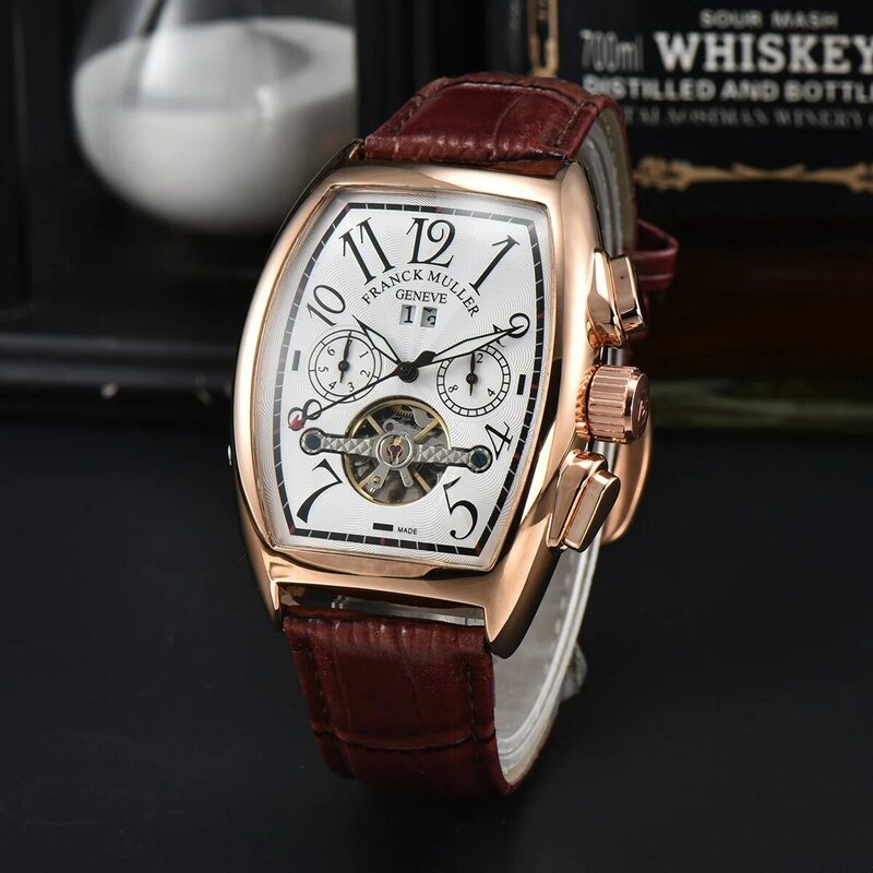Luxury Automatic Mechanical Watches for Men WristWatch Tourbillon Skeleton Wrist Clock Male Tonneau Man Wristwatch