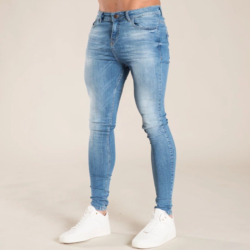 Jeans Pria Kasual Jeans Pria Kartun Celana Pensil Ketat Fashion Jeans Pria Empat Musim Motif Biru Celana Baru