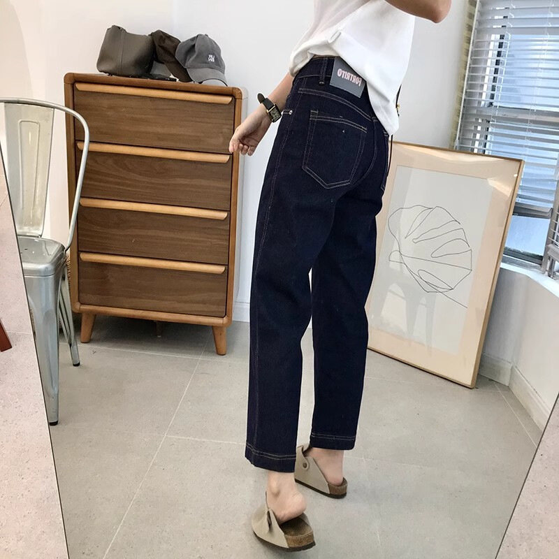 2024 New Straight Leg Hip Covering Nine Point Wide Pants Summer Loose High Waist Elastic Slimming Straight Leg Jeans For Women