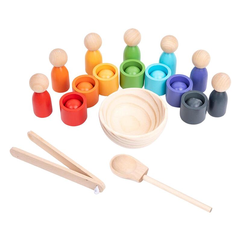 Bola pelangi dalam cangkir Montessori 7 warna pelatihan berpikir logis