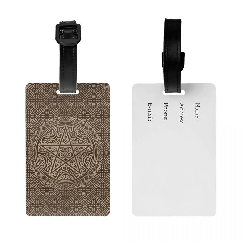 Pentagram Wooden Texture Luggage Tag for Travel Suitcase Pagan Wiccan Privacy Cover Name ID Card