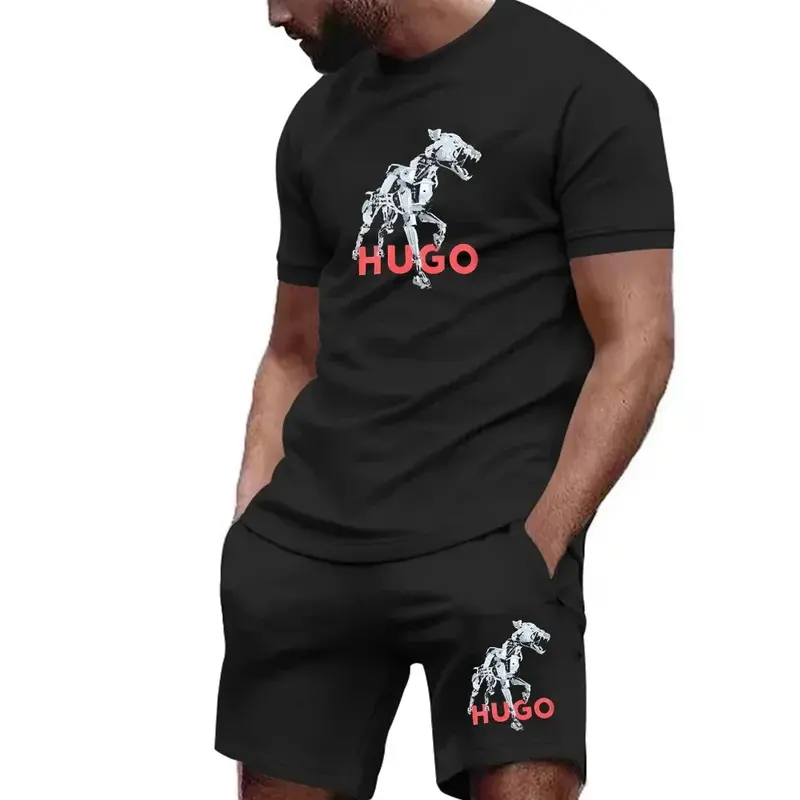 Tuta estiva da uomo Set sportivo Casual Fitness Jogging moda manica corta in cotone Hugo t-shirt tuta pantaloncini 2 pezzi Set vestiti