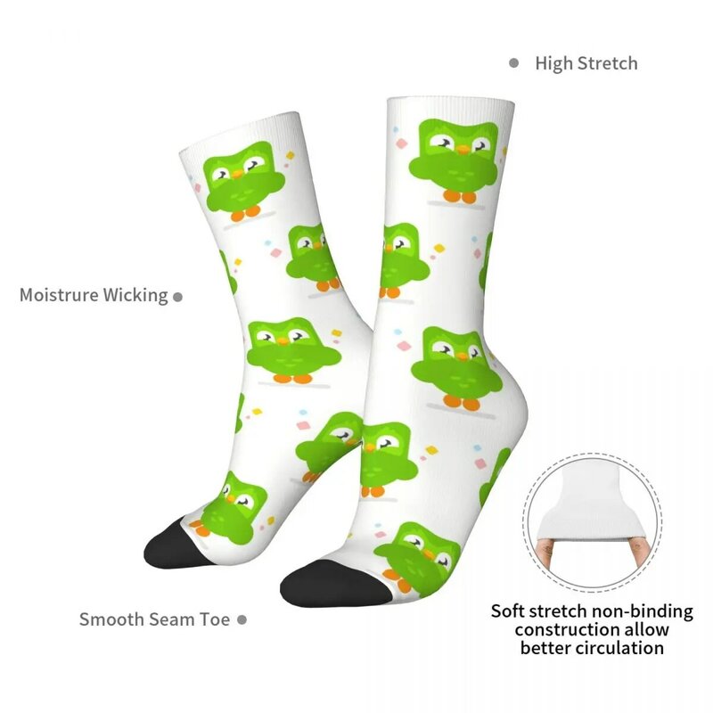 Duolingo ถุงเท้าคู่รูปนกฮูกฮาราจูกุ, ถุงเท้ายาวนุ่มพิเศษสำหรับทุกฤดูชุดถุงเท้าของขวัญสำหรับทุกเพศ