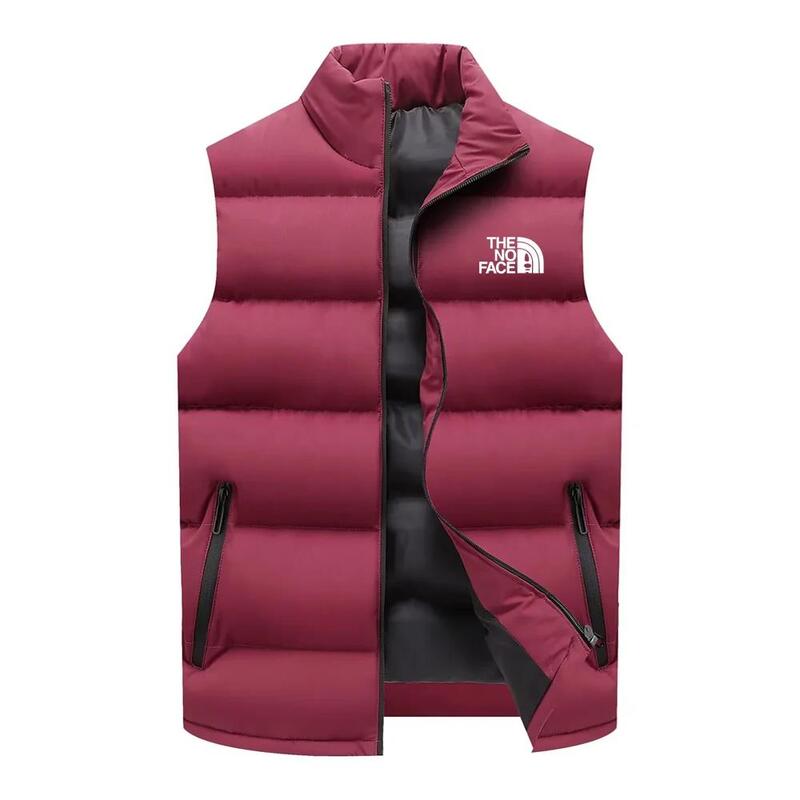2024 Men's Tank Top Sleeveless Warm Winter Jacket Waterproof Zipper Coat Autumn Collar Standing Tank Top Casual North