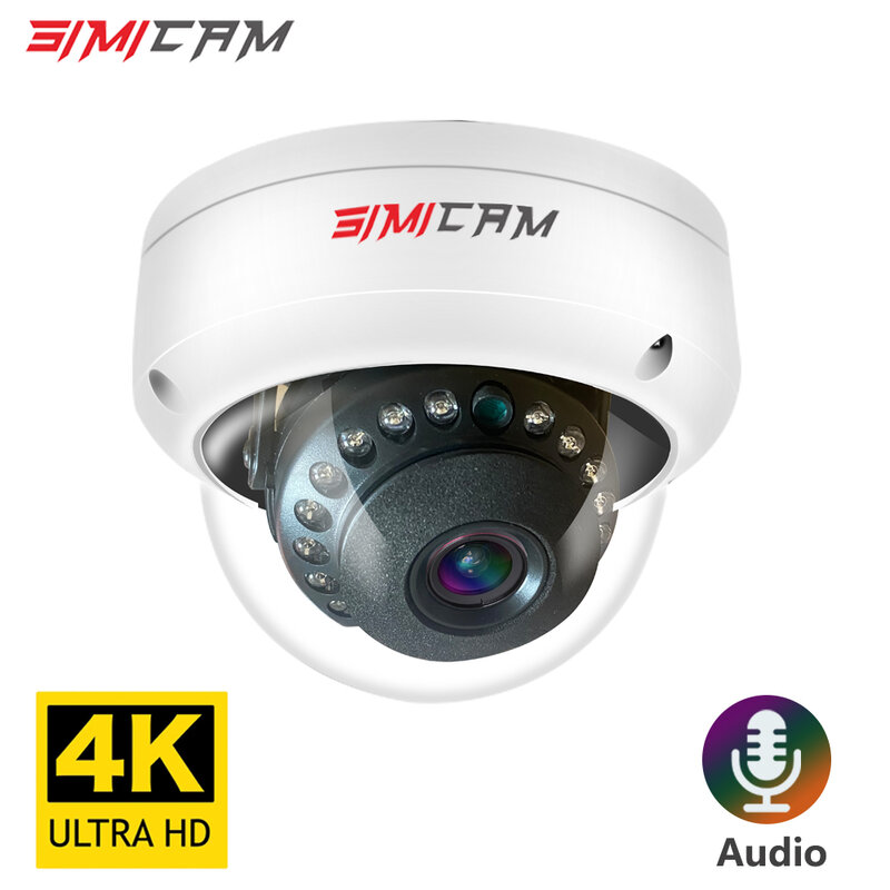 4K kopuła bezpieczeństwa kamera IP z dźwiękiem 48V Poe/DC 12V 4MP/5MP/8MP Super HD widzenie nocne z wykorzystaniem podczerwieni monitoring dla Nvr