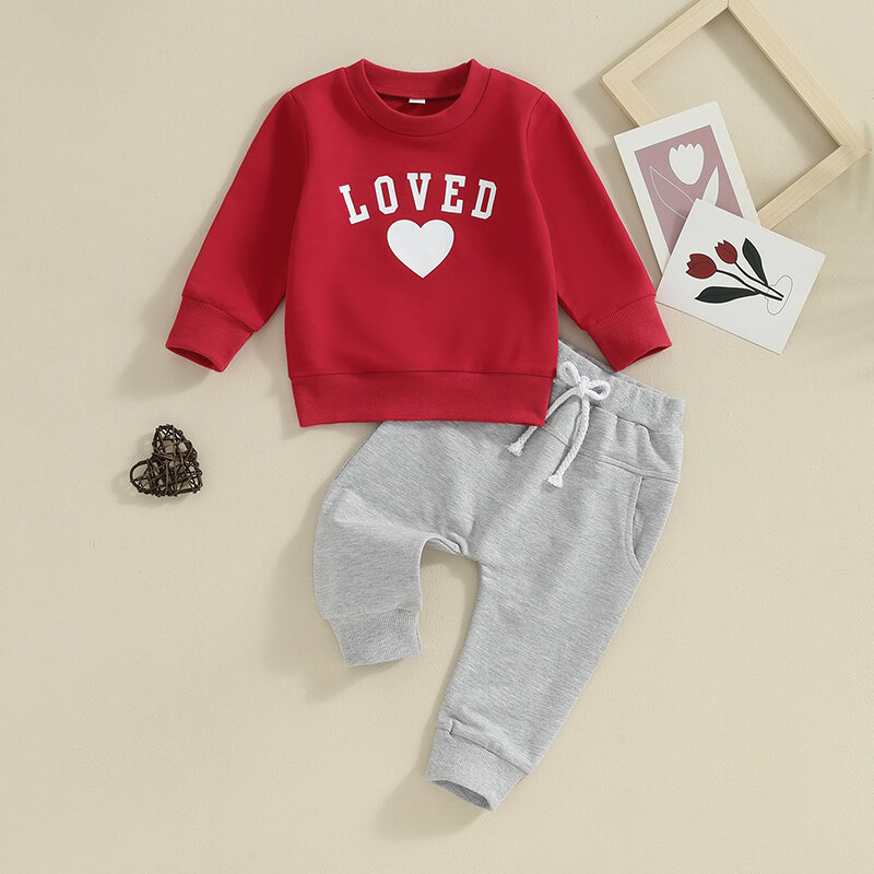 Lioraitiin-Conjunto de ropa para niños pequeños, sudaderas de manga larga y pantalones largos con estampado de letras y corazones, para el Día de San Valentín, 2023-11-09