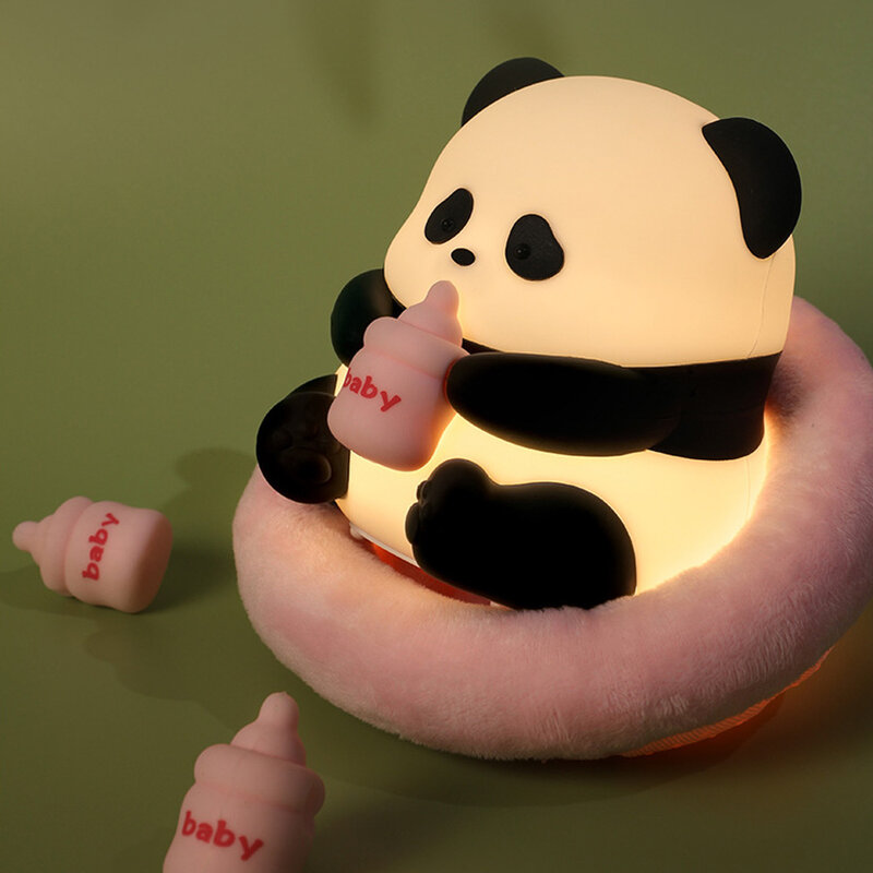 Sitting panda flower pat light cute cartoon high color bedroom ambient light sensor eye protection silicon Gel Night Light