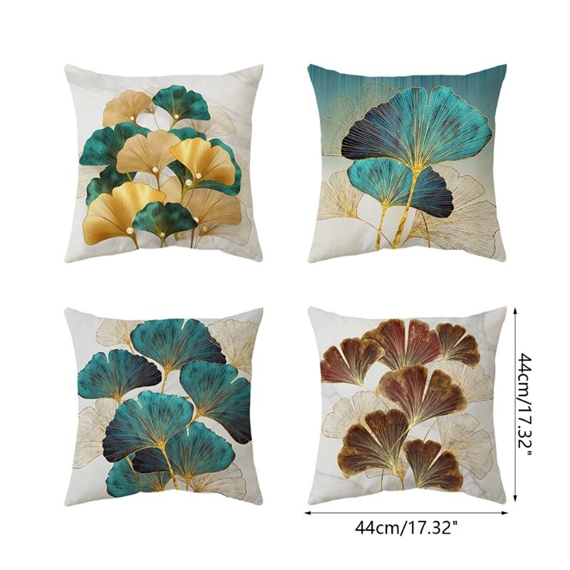 イチョウの葉の枕カバー 4 ピース/セットスロー枕ケース用クッションカバー装飾ソファリビングルーム寝室の装飾