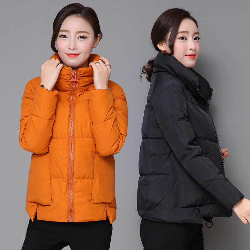 Dames katoenen jas met rits en klevende doek, losse pasvorm, korte, Koreaanse stijl, trendy, nieuw