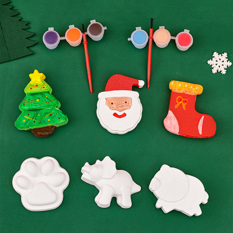 Christmas Gypsum Gifts Box Student Gift Stationery Set DIY Graffiti Plaster Doll Including Brush Pigments New Year Gift Supplies